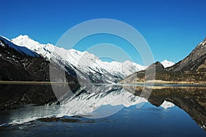 Snow Mountains and Lake