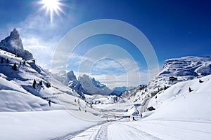 Snow mountains landscape sunny day