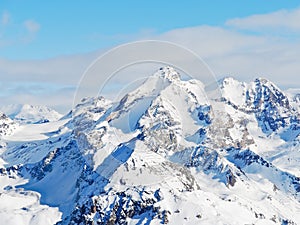 Snow mountains in Paradiski skiing domain photo