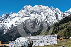 The snow mountains and Six words really Four Girls Mountain scenic spot in Aba prefecture of Sichuan province, China.