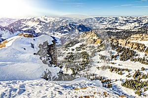 Snow mountains winter landscape on sunny day. Ifen, Bavaria, Germany.