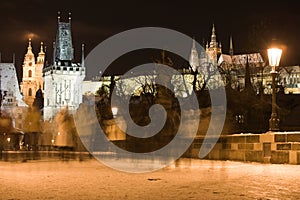 Snow in night Prague