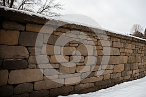 Snow on an old stone wall