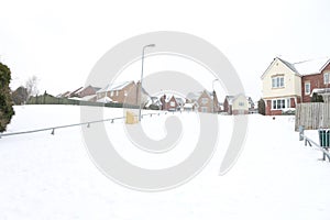 Snow over Barry in Wales in a housing estate