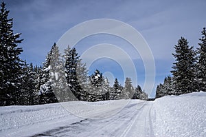 Snow packed road at Island park Idaho