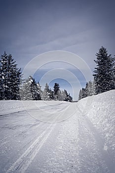 Snow packed road at Island park Idaho