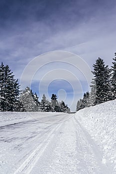 Snow packed road at Island park Idaho