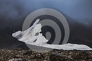 Snow patch looks like alien head in Highlands of Iceland