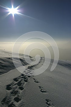 Snow path whit blue sky