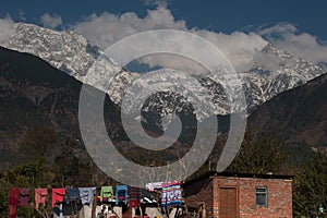 Snow peak and rooftop view at Sidhpur village in Dharamsala of H