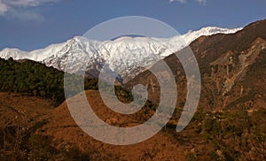 Snow peaked himalayas and deforestation India photo