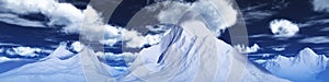 Snow peaks. panorama of a mountain landscape.