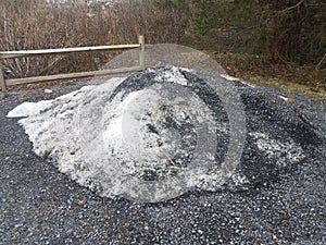 snow pile or mound with asphalt and gravel