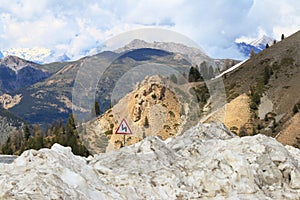 Snow piles near Col d`Izoard, French Queyras Natural Park