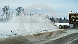 Snow plough in action highway 63 Alberta