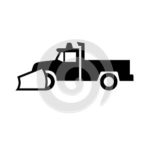 Snow Plow Pick-Up Truck Icon Sign Black and White