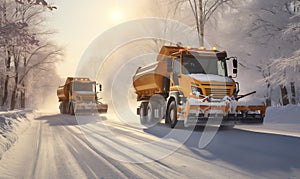 Snow plow pickup trucks equipped for winter weather and efficient snow remove