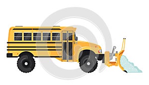 Snow Plow school bus in flat style on white