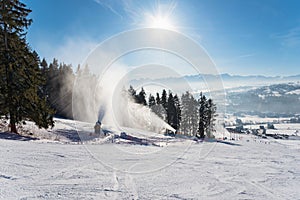 Snow production on a ski slope