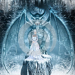 Snow Queen and blue dragon