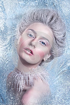 Snow Queen.Fantasy girl portrait. Winter fairy portrait.Young woman with creative silver artistic make-up. Winter Portrait.