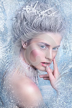 Snow Queen.Fantasy girl portrait. Winter fairy portrait.Young woman with creative silver artistic make-up. Winter Portrait.