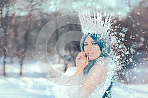 Snow Queen in Winter Fantasy Landscape