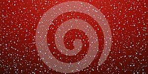 Snow red background. Christmas snowy winter design. White falling snowflakes, abstract landscape. Cold weather effect