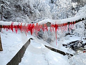 Snow, red rope