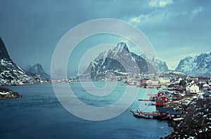 Snow in Reine Village, Lofoten Islands