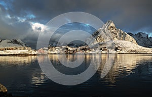 Snow in Reine Village, Lofoten Islands