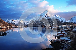 Snow in Reine Village, Lofoten Islands