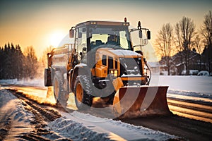 snow removal equipment clears the road. ai generative