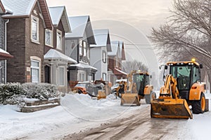 snow removal equipment on a snowy residential street