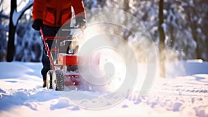 Snow Removal with Snowblower by a Man - Generative AI