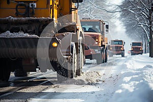 Snow removal team operates machine to clear streets, ensuring smooth urban flow.