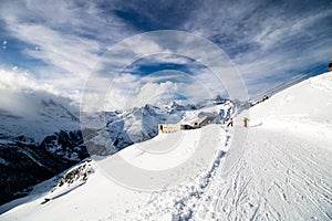 Snow road near Blauherd mountain station, Zermatt, Switzerland