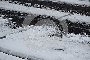 snow on the road, tyre tracks