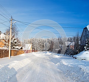 A snow road at winter countryside