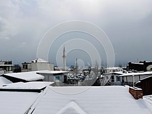 Snow on the roofs, Fatih, Istanbul, Turkey