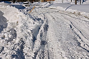 Snow ruts on a street after a snowstorm