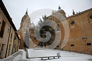 Snow in Salamanca city, Spain is a very rare happening