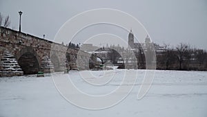 Snow in Salamanca city, Spain is a very rare happening