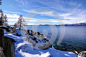 Snow at Sand Harbor Beach, Lake Tahoe, Nevada side