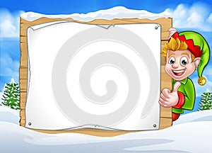 Snow Scene Landscape Christmas Elf Sign