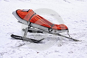 Snow scooter rescue trailer with black skids