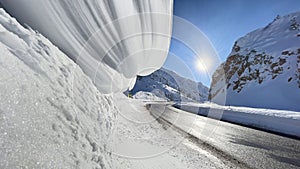 Snow shapes, patterns, formations and landscapes on the highway