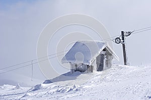 Snow shelter on mountain top