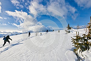 Snow shoe walking in the Rockies Banff national park  Canada