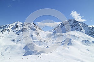 Snow ski mountain peaks landscape of French Alps